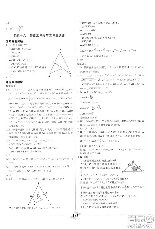 天津人民出版社2020年一飞冲天中考专项精品试题分类数学参考答案