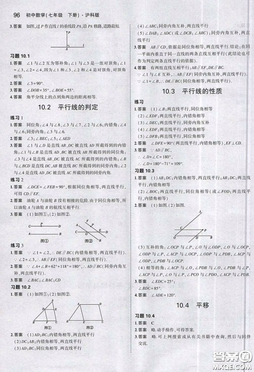 上海科学技术出版社2020义务教育教科书七年级数学下册沪教版教材习题答案