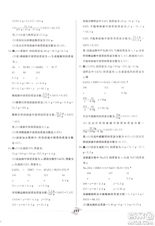 天津人民出版社2020年一飞冲天中考专项精品试题分类化学参考答案