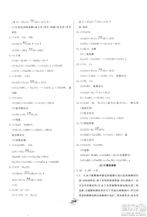 天津人民出版社2020年一飞冲天中考专项精品试题分类化学参考答案