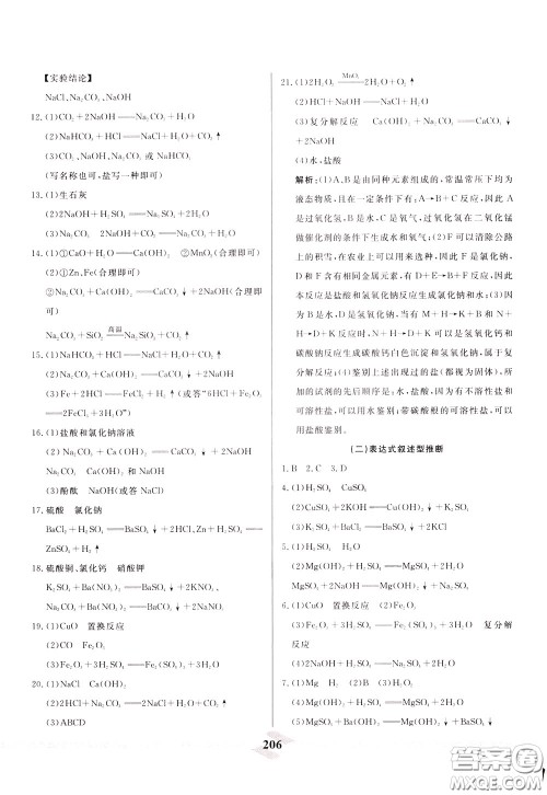 天津人民出版社2020年一飞冲天中考专项精品试题分类化学参考答案 天津人民出版社2020年一飞冲天中考专项精品试题分类化学参考答案