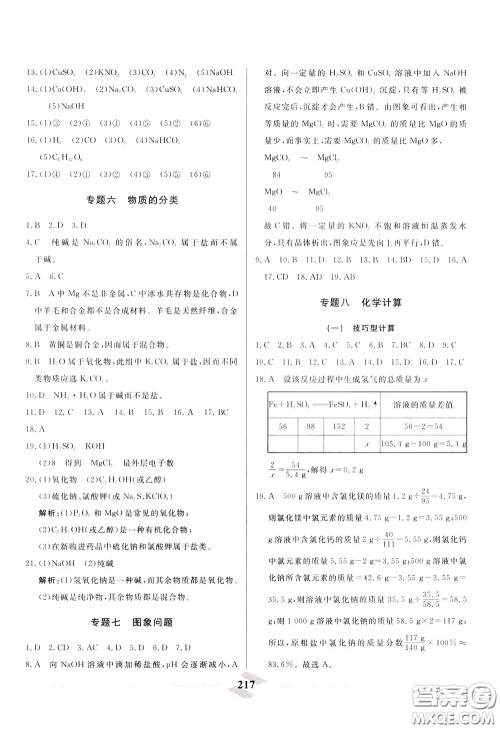 天津人民出版社2020年一飞冲天中考专项精品试题分类化学参考答案