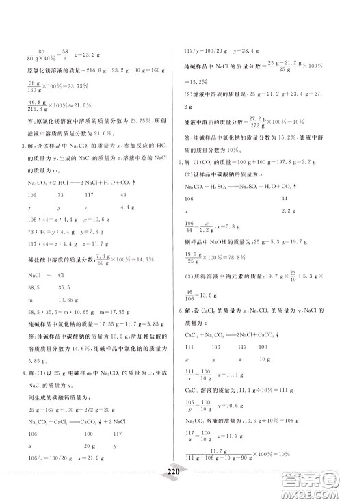 天津人民出版社2020年一飞冲天中考专项精品试题分类化学参考答案