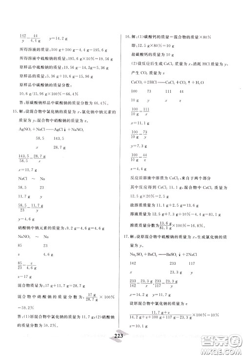 天津人民出版社2020年一飞冲天中考专项精品试题分类化学参考答案