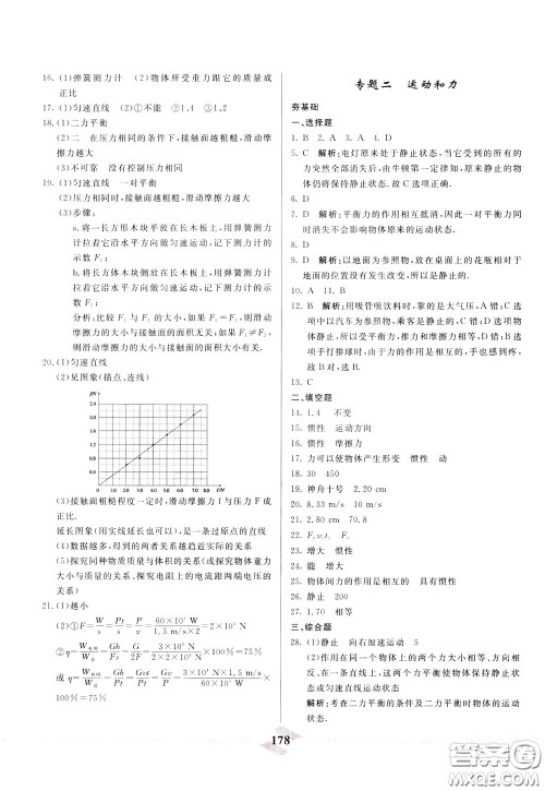 天津人民出版社2020年一飞冲天中考专项精品试题分类物理参考答案