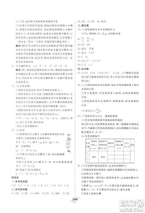 天津人民出版社2020年一飞冲天中考专项精品试题分类物理参考答案