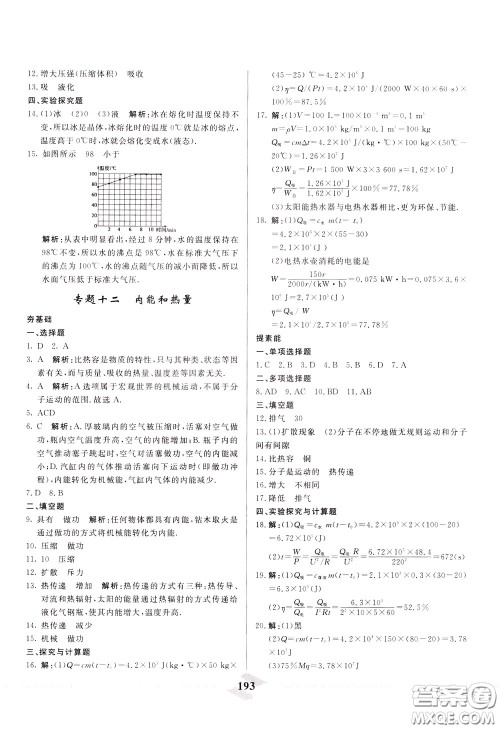 天津人民出版社2020年一飞冲天中考专项精品试题分类物理参考答案
