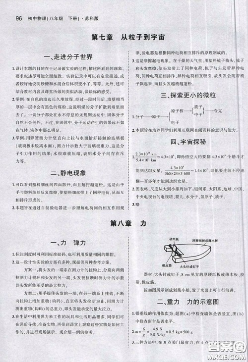 2020八年级物理课本下册苏科版答案