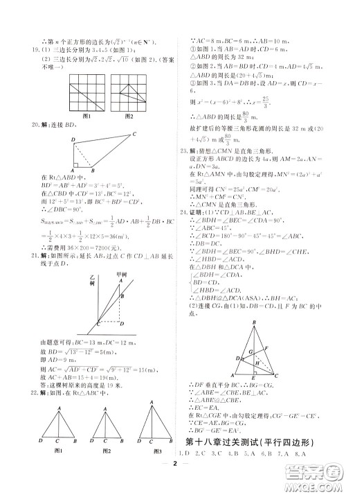 2020年一飞冲天小复习八年级下册数学参考答案