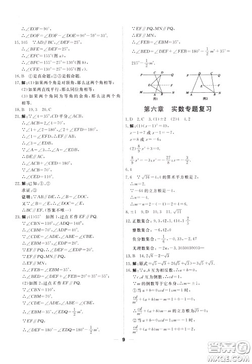 2020年一飞冲天小复习七年级下册数学参考答案 2020年一飞冲天小复习七年级下册数学参考答案