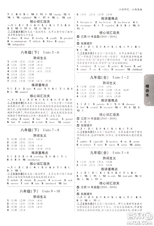 2020年万唯中考试题研究英语江西专版参考答案