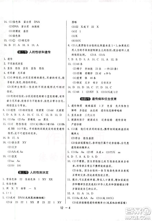 2020升级版1课3练单元达标测试生物学八年级下册JSJY江苏教育版参考答案 2020升级版1课3练单元达标测试生物学八年级下册JSJY江苏教育版参考答案