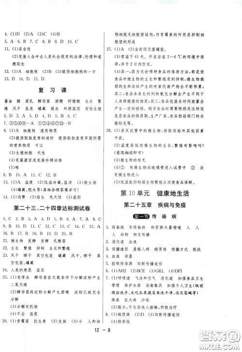 2020升级版1课3练单元达标测试生物学八年级下册JSJY江苏教育版参考答案 2020升级版1课3练单元达标测试生物学八年级下册JSJY江苏教育版参考答案