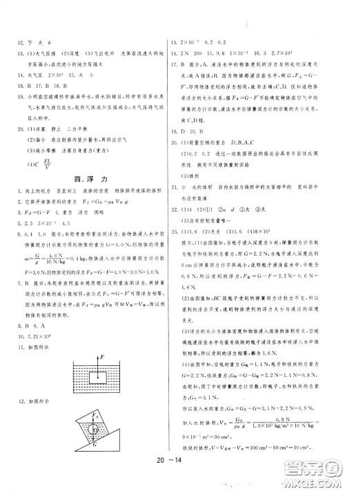 2020升级版1课3练单元达标测试物理八年级下册JSKJ江苏科教版参考答案