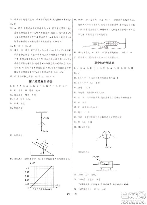 2020升级版1课3练单元达标测试物理八年级下册JSKJ江苏科教版参考答案