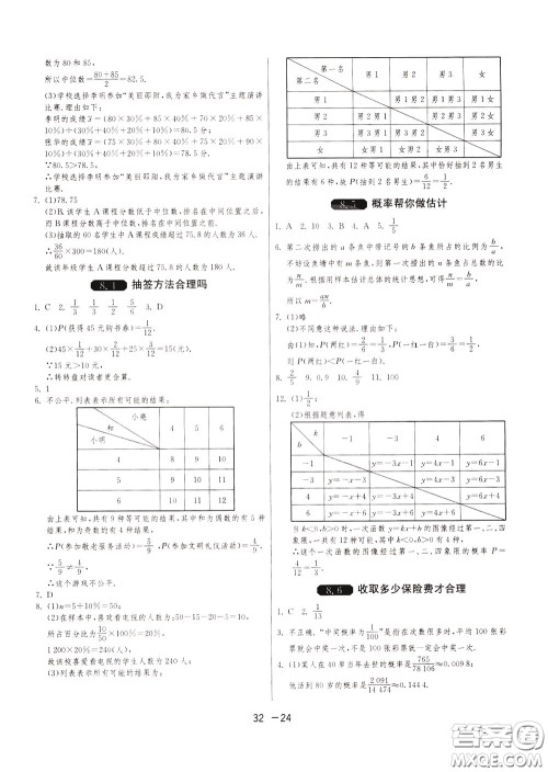 2020升级版1课3练单元达标测试数学九年级下册JSKJ江苏科教版参考答案