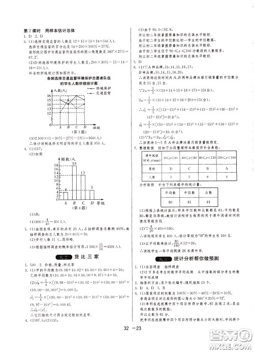 2020升级版1课3练单元达标测试数学九年级下册JSKJ江苏科教版参考答案