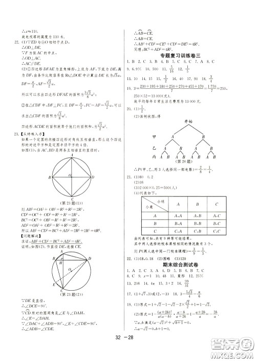 2020升级版1课3练单元达标测试数学九年级下册JSKJ江苏科教版参考答案