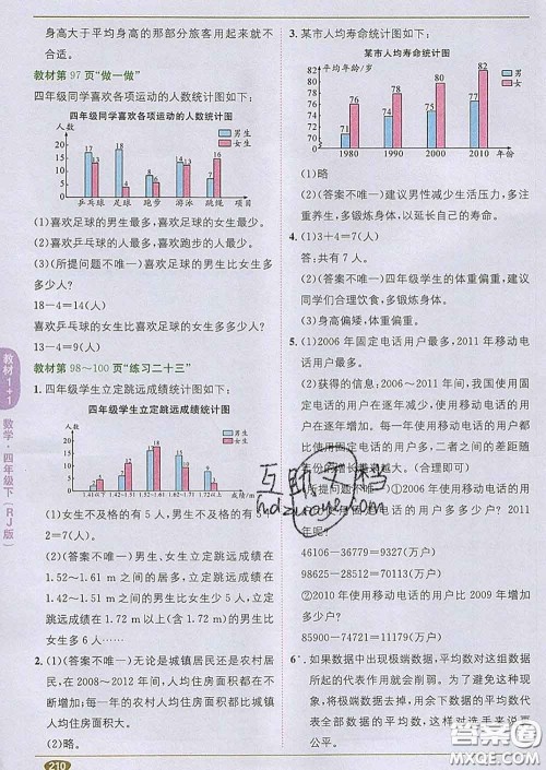 新疆青少年出版社2020春教材1加1四年级数学下册人教版答案 新疆青少年出版社2020春教材1加1四年级数学下册人教版答案