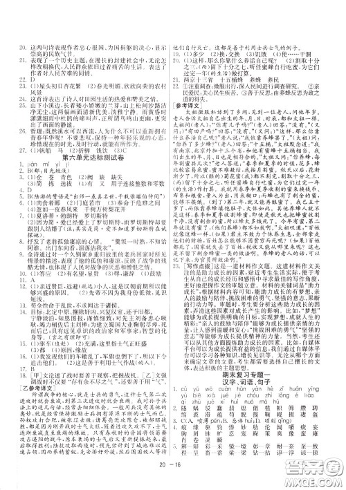 2020升级版1课3练单元达标测试语文九年级下册RMJY人民教育版参考答案 2020升级版1课3练单元达标测试语文九年级下册RMJY人民教育版参考答案