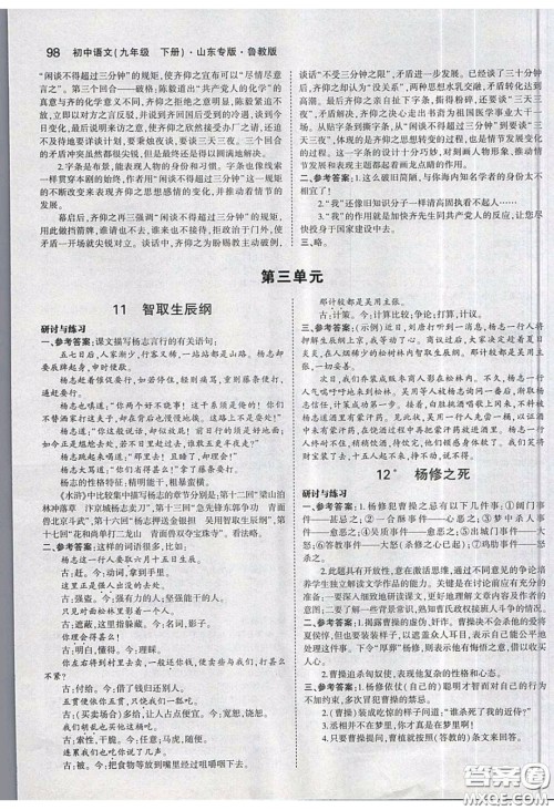 山东教育出版社2020义务教育教科书54学制九年级语文下册鲁教版教材课后习题答案