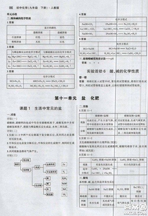 2020九年级化学课本下册人教版答案 2020九年级化学课本下册人教版答案