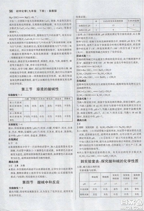 2020义务教育教科书54学制九年级化学下册鲁教版教材课后习题答案