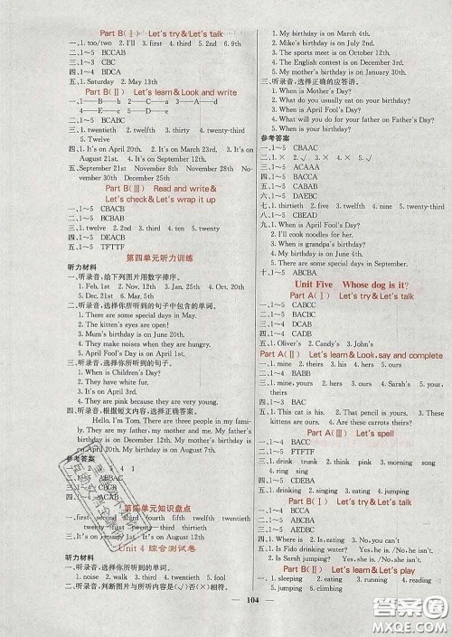 沈阳出版社2020春课堂点睛五年级英语下册人教版答案