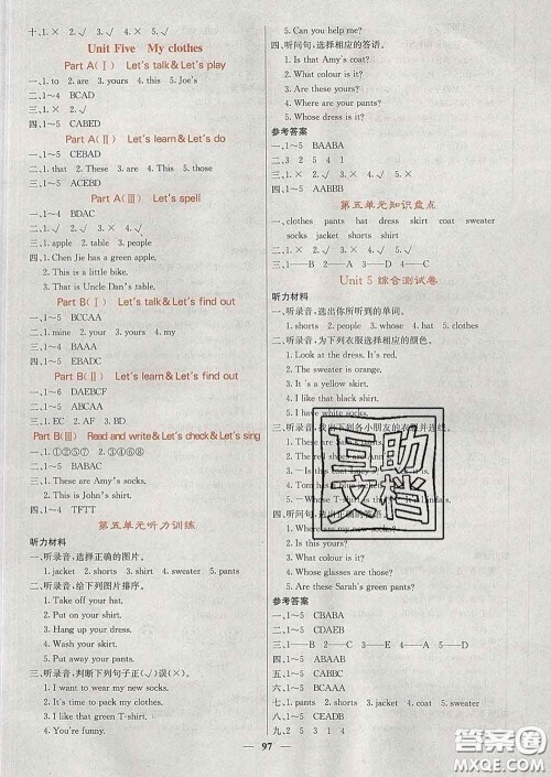 沈阳出版社2020春课堂点睛四年级英语下册人教版答案