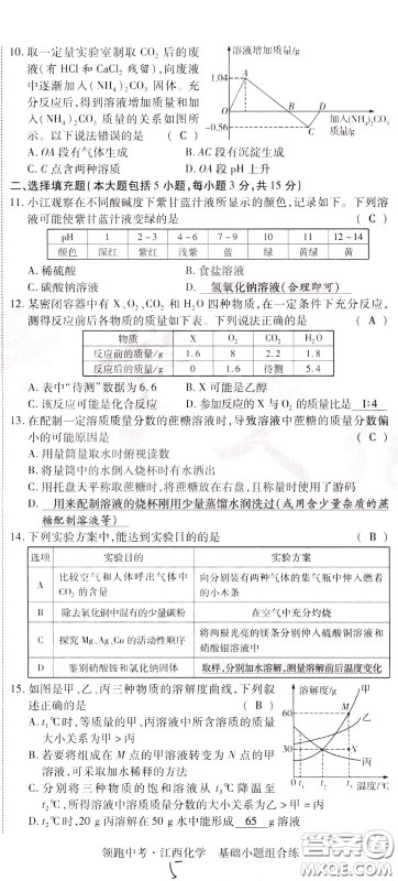 典学文化2020全新版领跑中考化学江西专用教师用书参考答案