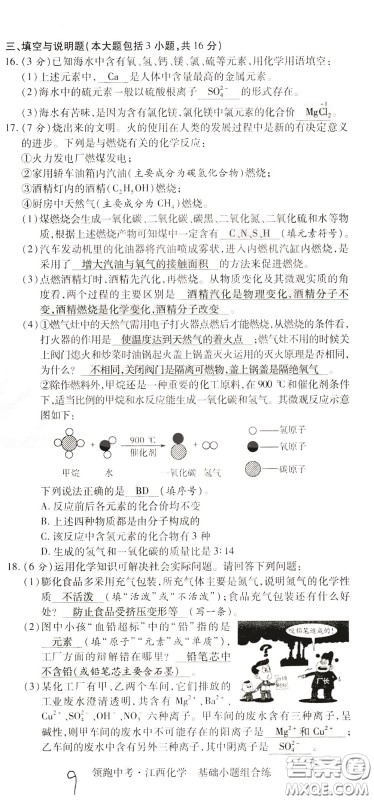 典学文化2020全新版领跑中考化学江西专用教师用书参考答案