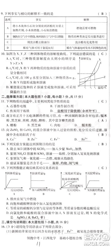 典学文化2020全新版领跑中考化学江西专用教师用书参考答案