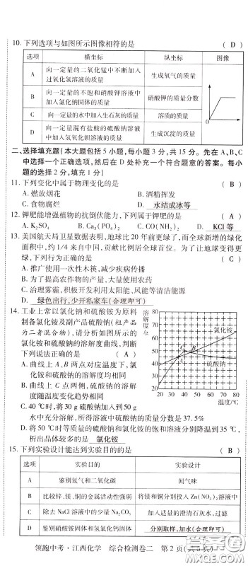 典学文化2020全新版领跑中考化学江西专用教师用书参考答案 典学文化2020全新版领跑中考化学江西专用教师用书参考答案