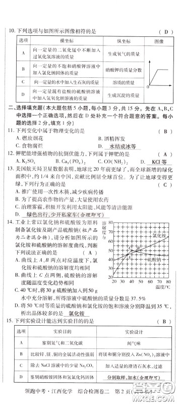 典学文化2020全新版领跑中考化学江西专用教师用书参考答案