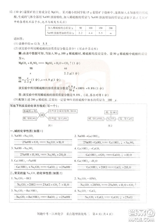 典学文化2020全新版领跑中考化学江西专用教师用书参考答案