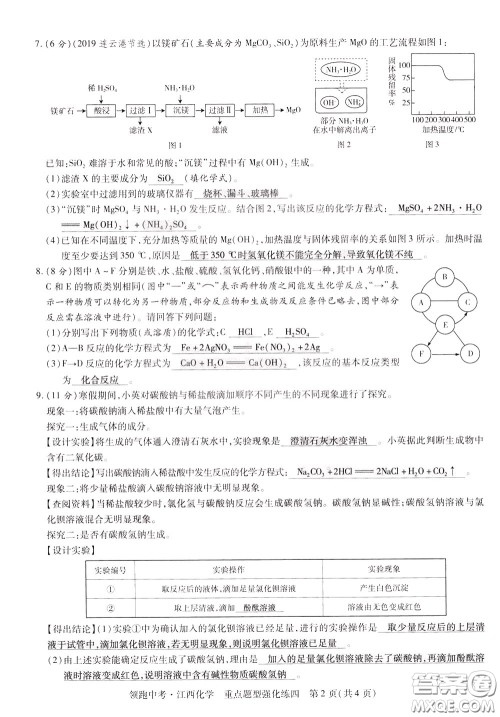 典学文化2020全新版领跑中考化学江西专用教师用书参考答案