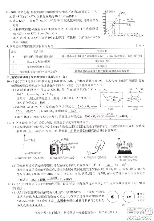 典学文化2020全新版领跑中考化学江西专用教师用书参考答案