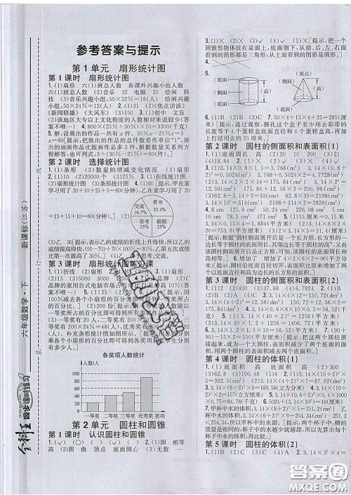 2020春全科王同步课时练习六年级数学下册江苏版答案