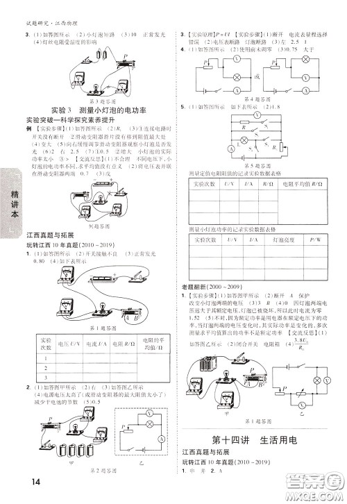 2020年万唯中考试题研究物理江西专版精讲本参考答案