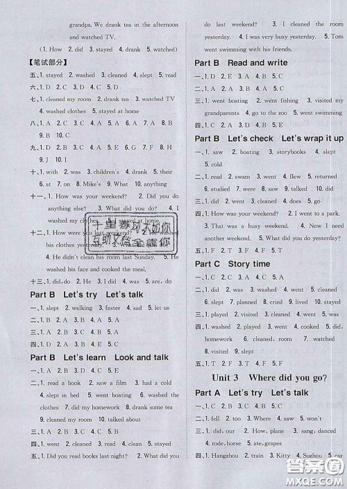 2020春全科王同步课时练习六年级英语下册人教版答案