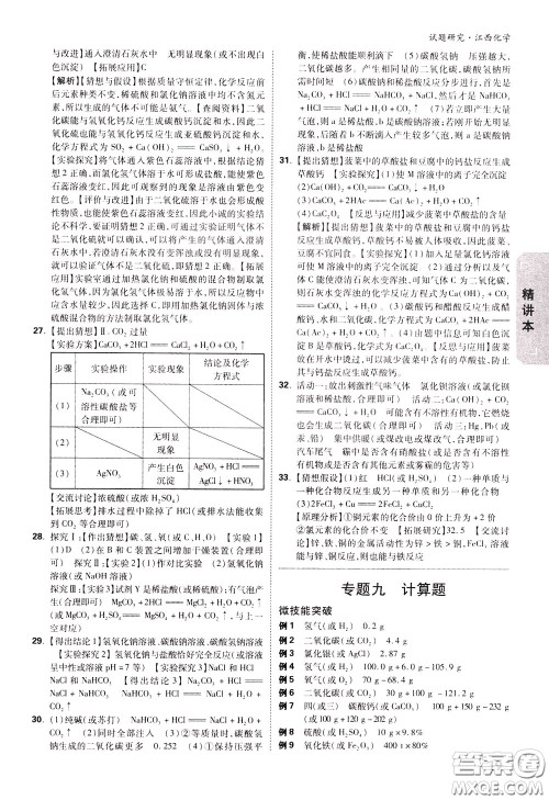2020年万唯中考试题研究化学江西专版精讲本参考答案