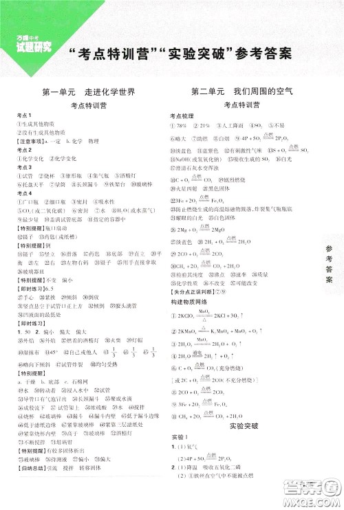 2020年万唯中考试题研究化学江西专版精讲本参考答案