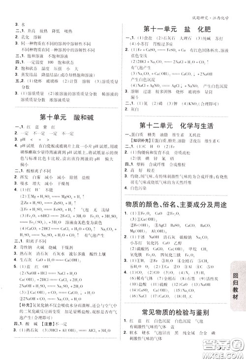 2020年万唯中考试题研究化学江西专版精讲本参考答案