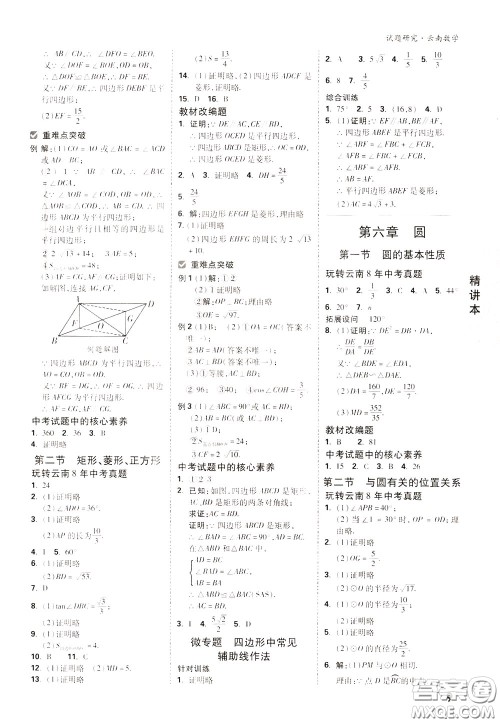 2020年万唯中考试题研究数学云南专版精讲本参考答案