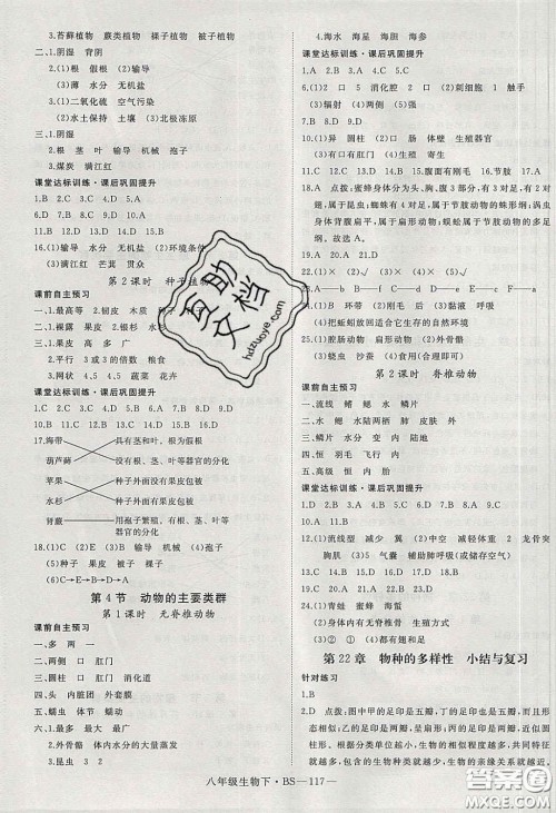 2020春优翼学练优八年级生物下册北师大版答案