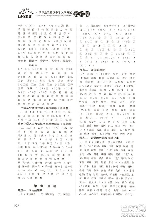 2020年小学毕业及重点中学入学考试总复习语文参考答案 2020年小学毕业及重点中学入学考试总复习语文参考答案