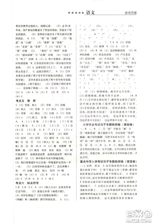 2020年小学毕业及重点中学入学考试总复习语文参考答案 2020年小学毕业及重点中学入学考试总复习语文参考答案