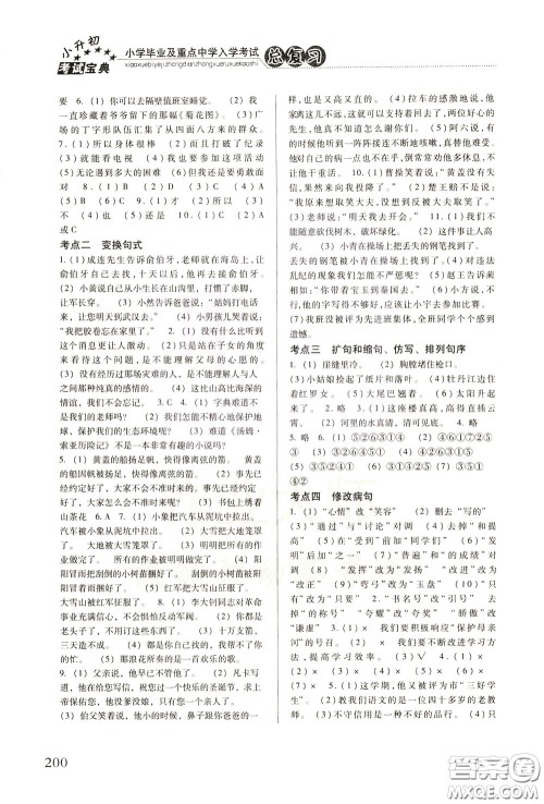 2020年小学毕业及重点中学入学考试总复习语文参考答案 2020年小学毕业及重点中学入学考试总复习语文参考答案