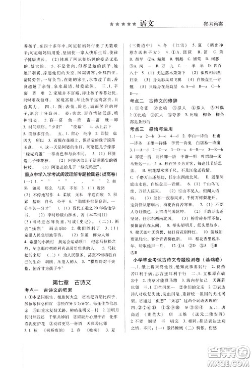 2020年小学毕业及重点中学入学考试总复习语文参考答案 2020年小学毕业及重点中学入学考试总复习语文参考答案