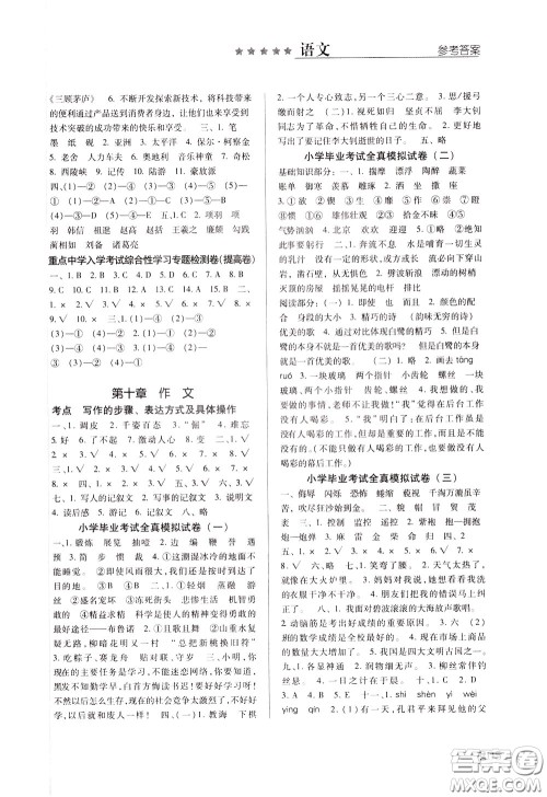 2020年小学毕业及重点中学入学考试总复习语文参考答案 2020年小学毕业及重点中学入学考试总复习语文参考答案